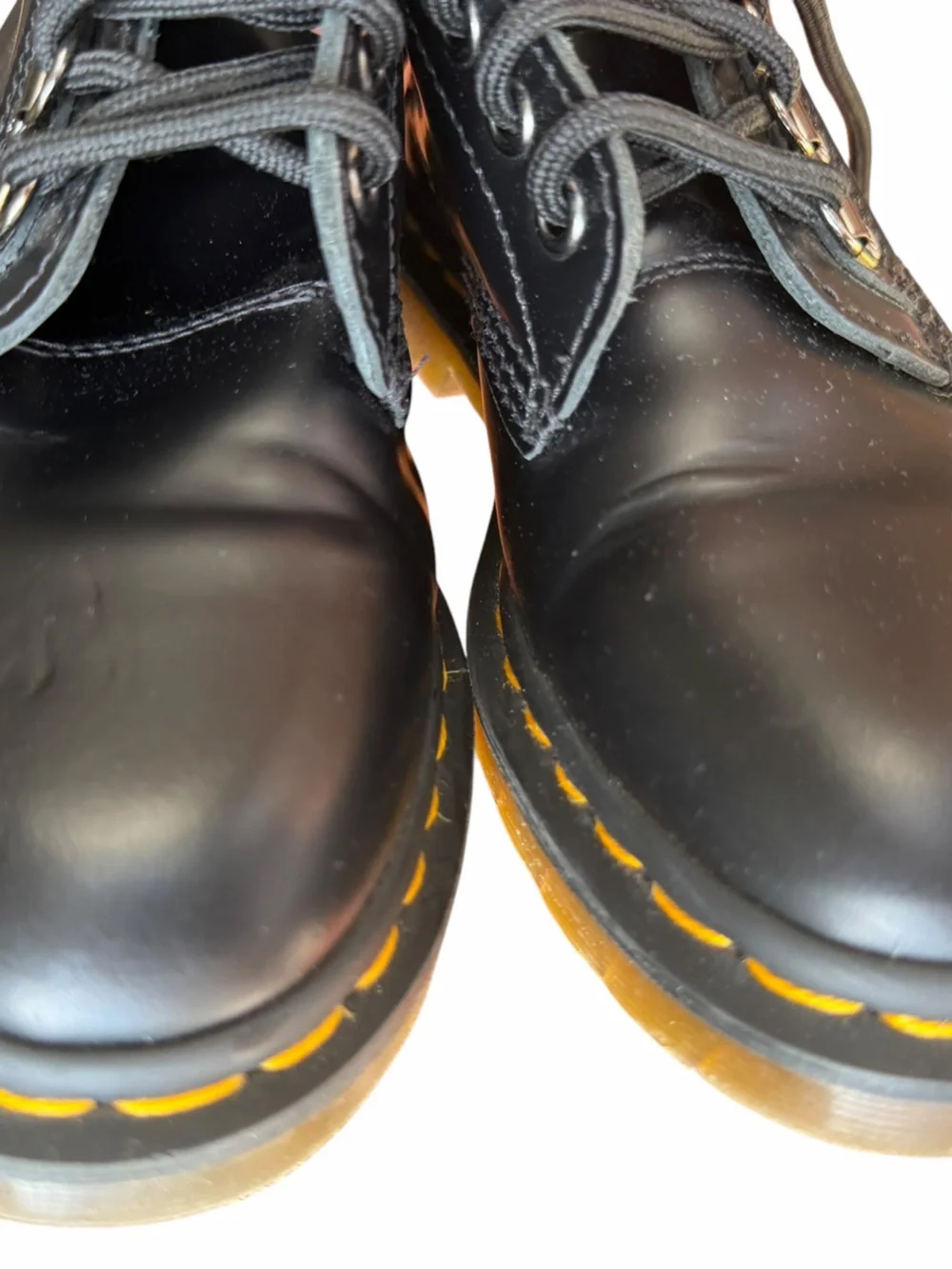 Dr. Martens Black Leather Lace-Up Boots with Yellow Stitching Size US 4 M